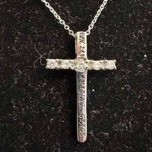 AMAZING GRACE Cross Necklace with Bible Verse Stainless Steel & CZ Stones Faith